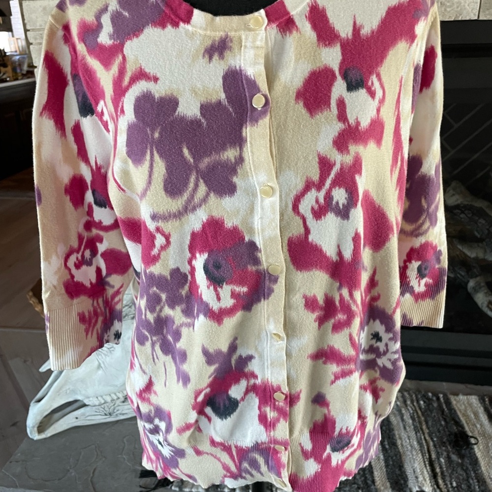 Merona Pink and Purple Floral Cardigan Sweater